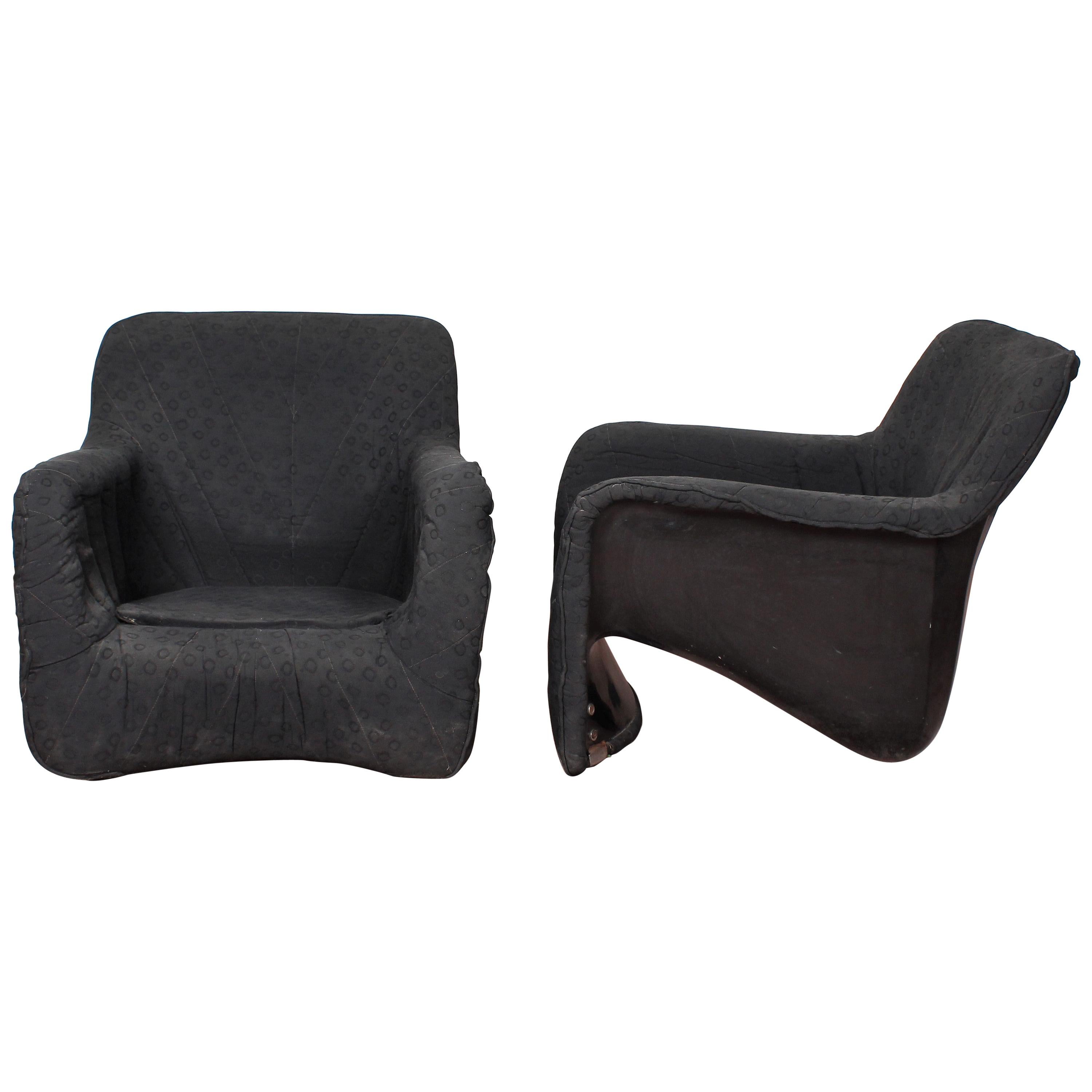 Pair of Verner Panton Style Midcentury Black Fiberglass Armchairs, 1970s