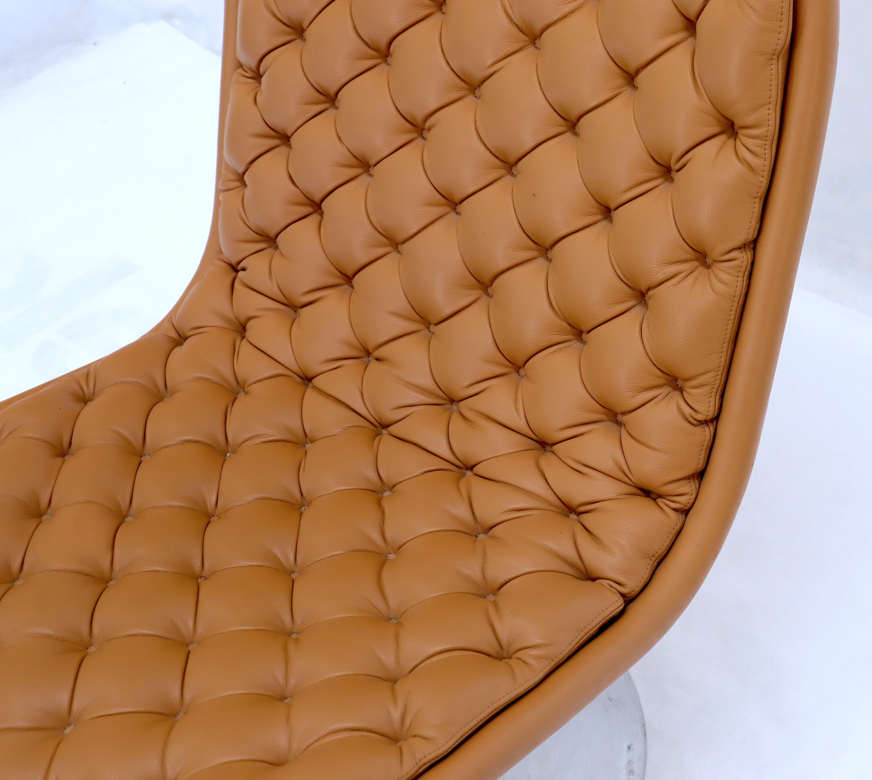 Pair of Verner Panton Tan Tufted Leather 123 Lounge Chairs For Sale 4