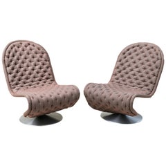 Coppia di sedie da salotto 1-2-3 di Verner Panton, con inserti in tessuto, del Mid Century Modern