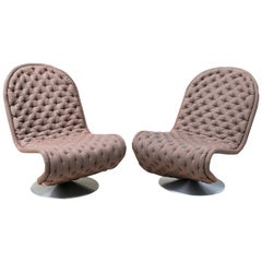 Pair of Verner Panton Tufted 1-2-3 Mid Century Modern Lounge Chairs