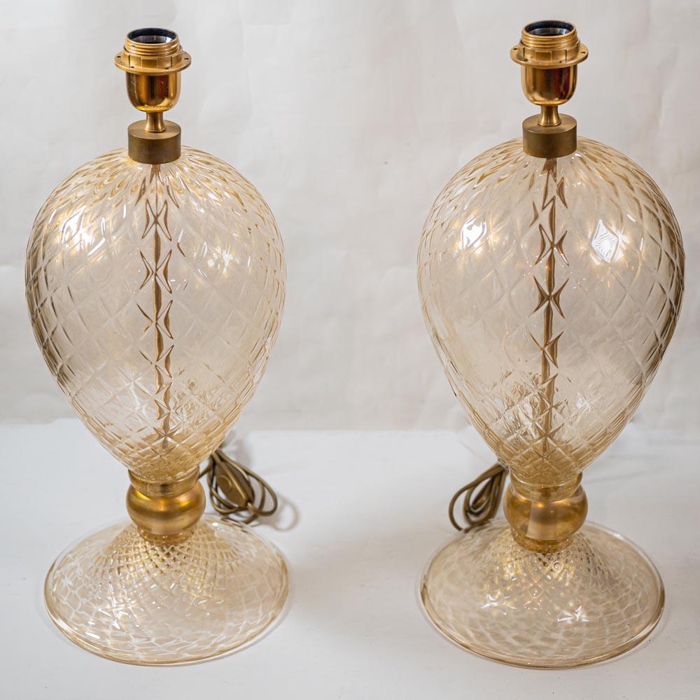 Mid-Century Modern Pair of Veronese table lamps Clear glass with Gold inclusion by Alberto Dona For Sale