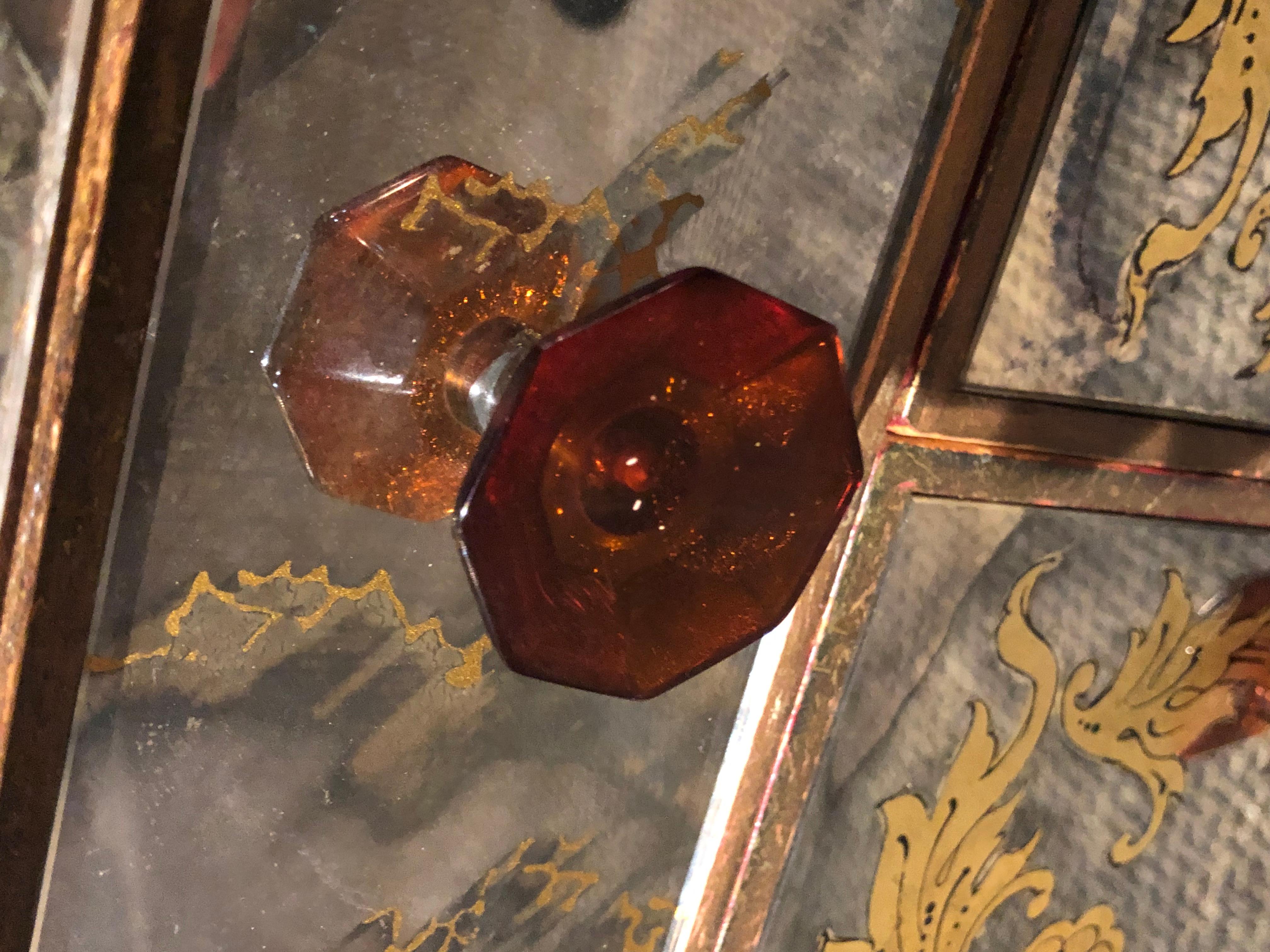 Pair of Verre Églomisé Compatible End Tables or Nightstands with Bakelite Pulls 6