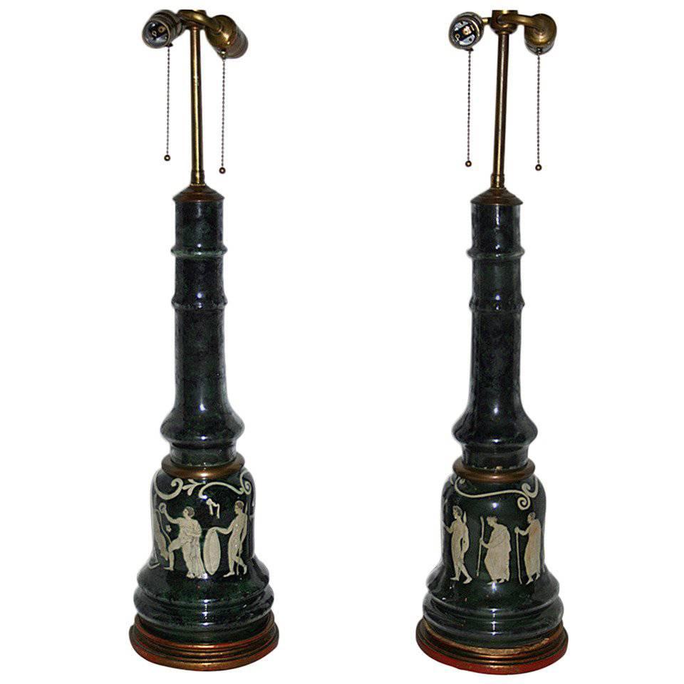 Pair of Verre Églomisé French Table Lamps For Sale