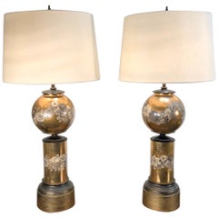 Pair of Verre Églomisé Gilt Lamps