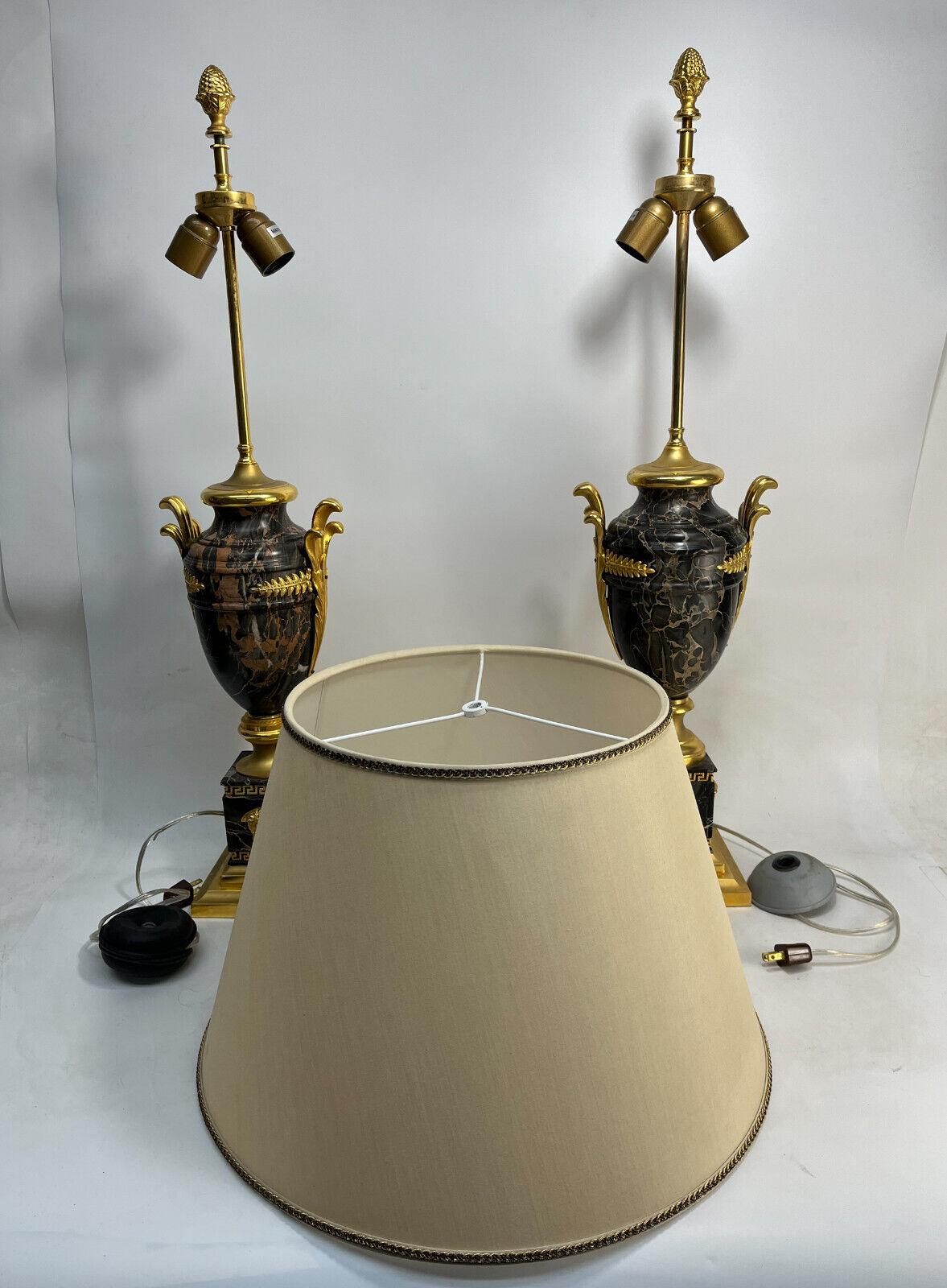 Pair of Versace Gilt Bronze Mounted Marble Lamps For Sale 3