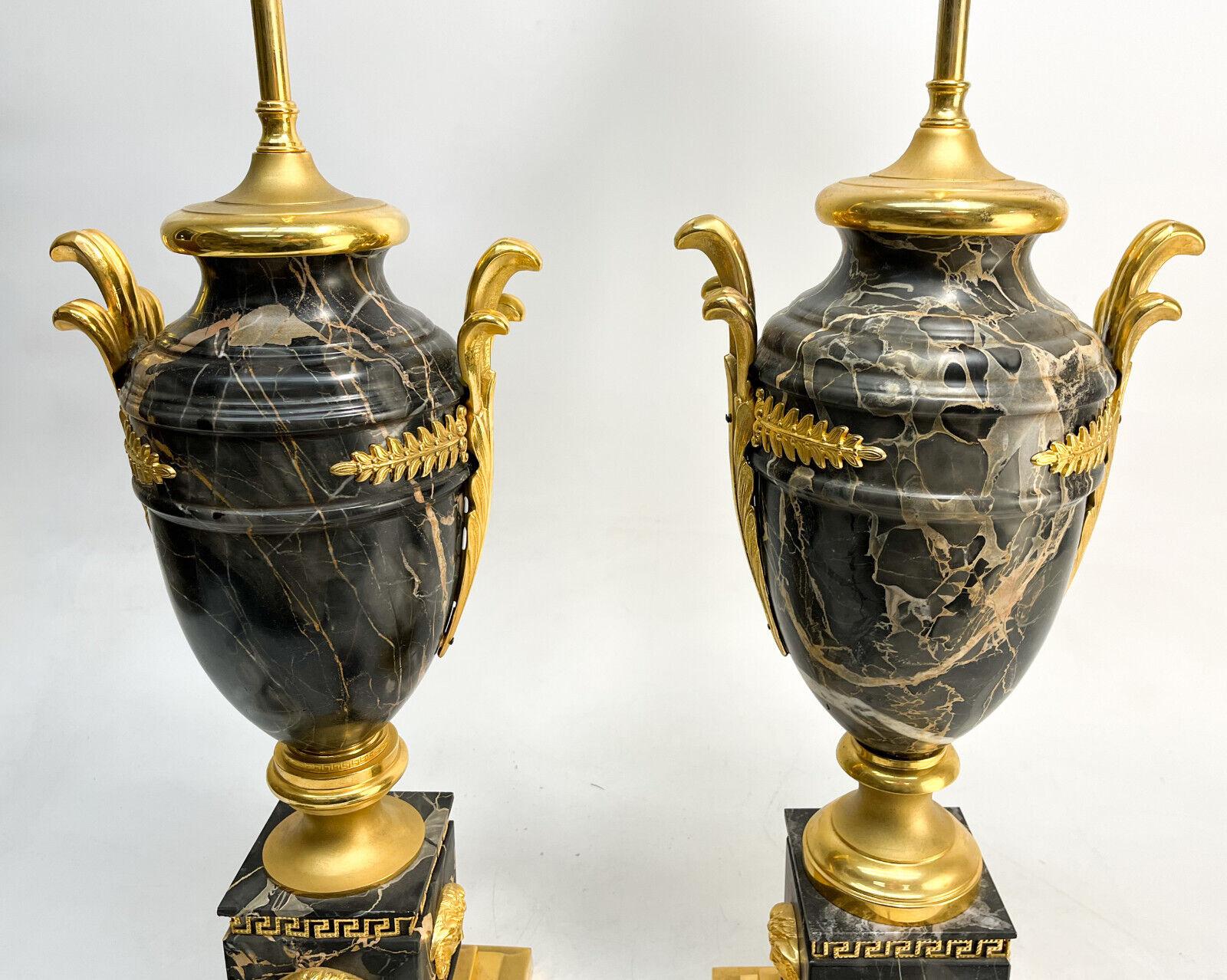 Pair of Versace Gilt Bronze Mounted Marble Lamps For Sale 3