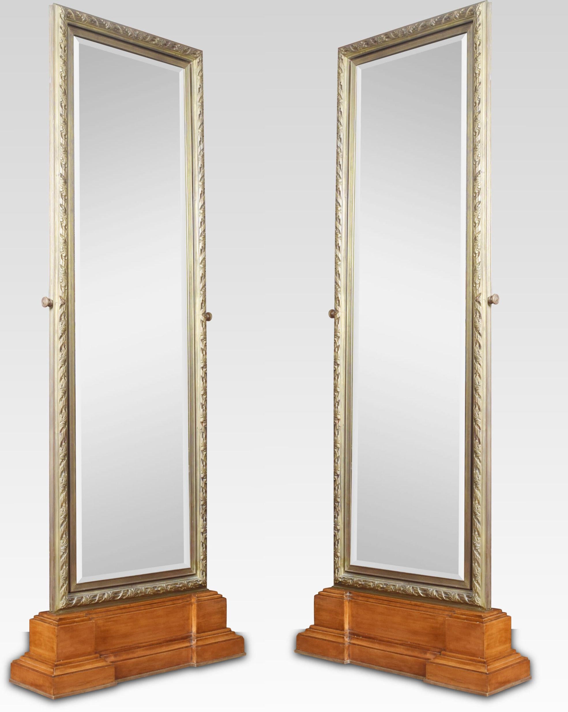 Pair of Versace Showroom Large Tooled Bronze Framed Two Sided Cheval Mirrors For Sale 1