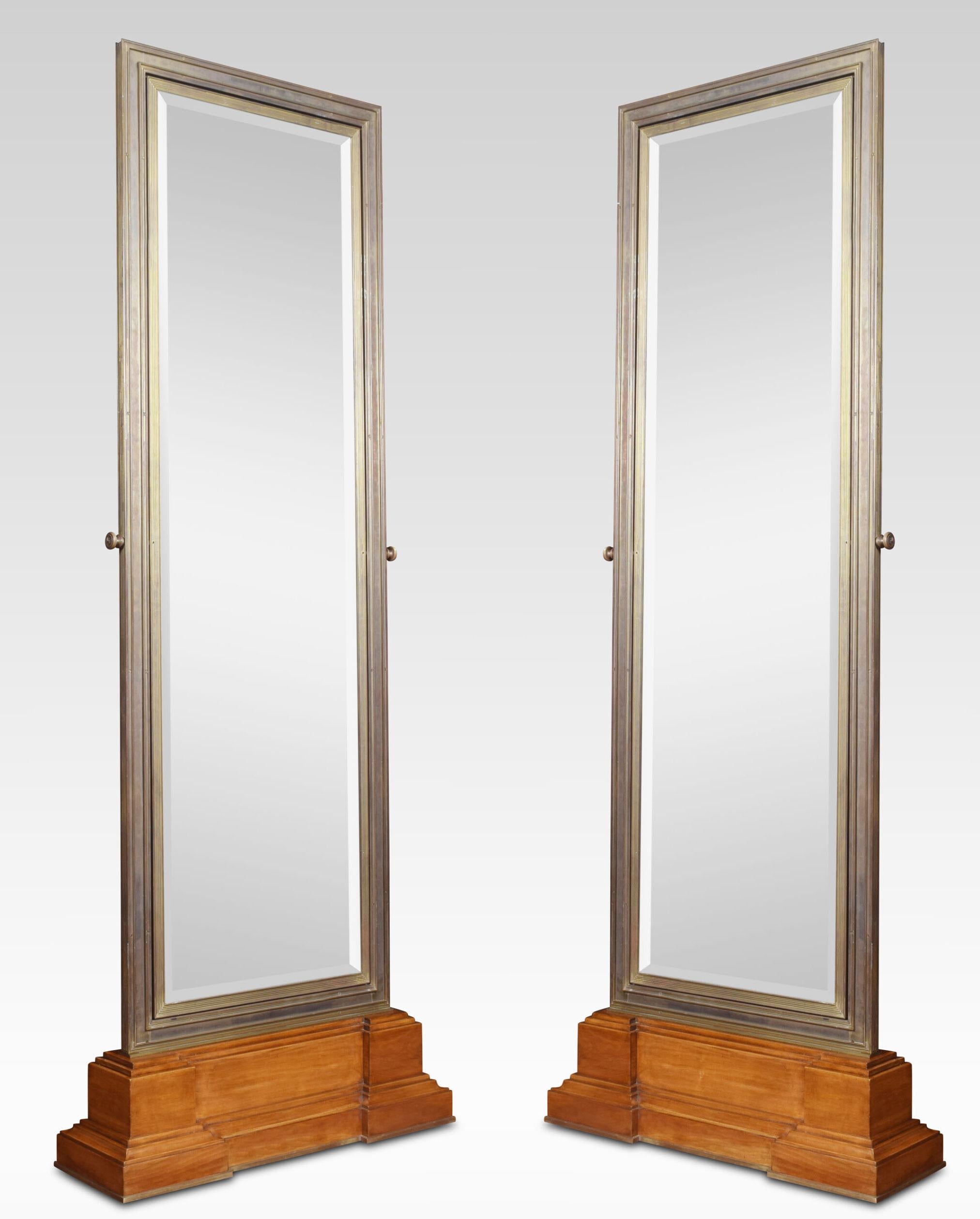 Pair of Versace Showroom Large Tooled Bronze Framed Two Sided Cheval Mirrors For Sale 3