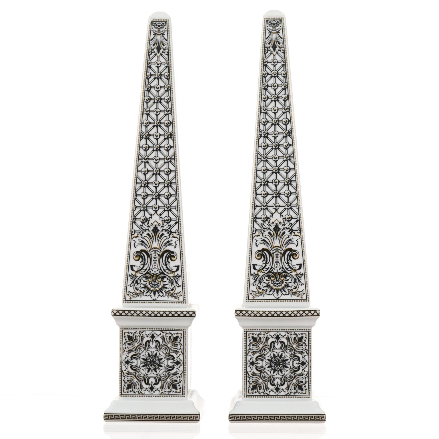Pair of Versace Marqueterie Pattern Obelisks