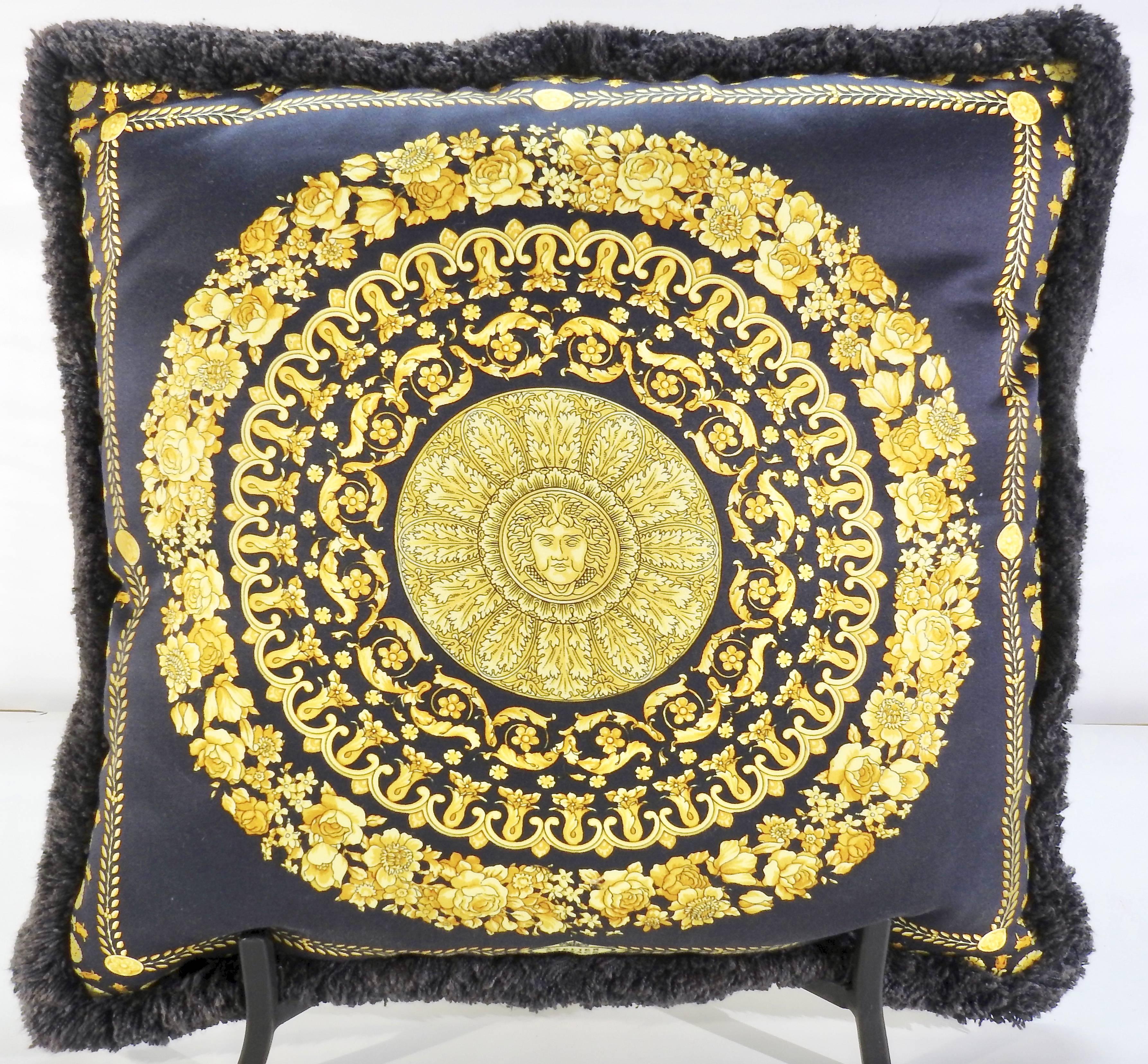 Woven Pair of Versace Medusa Royale Throw Pillows, Vintage For Sale