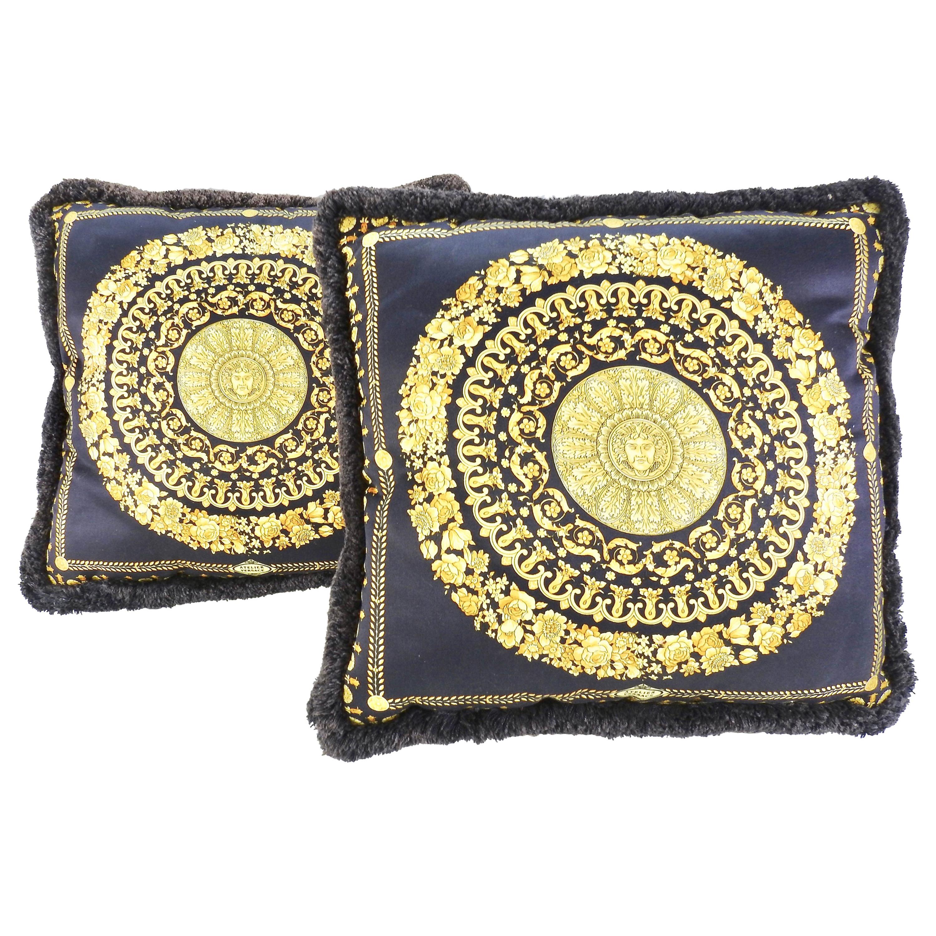 Pair of Versace Medusa Royale Throw Pillows, Vintage For Sale