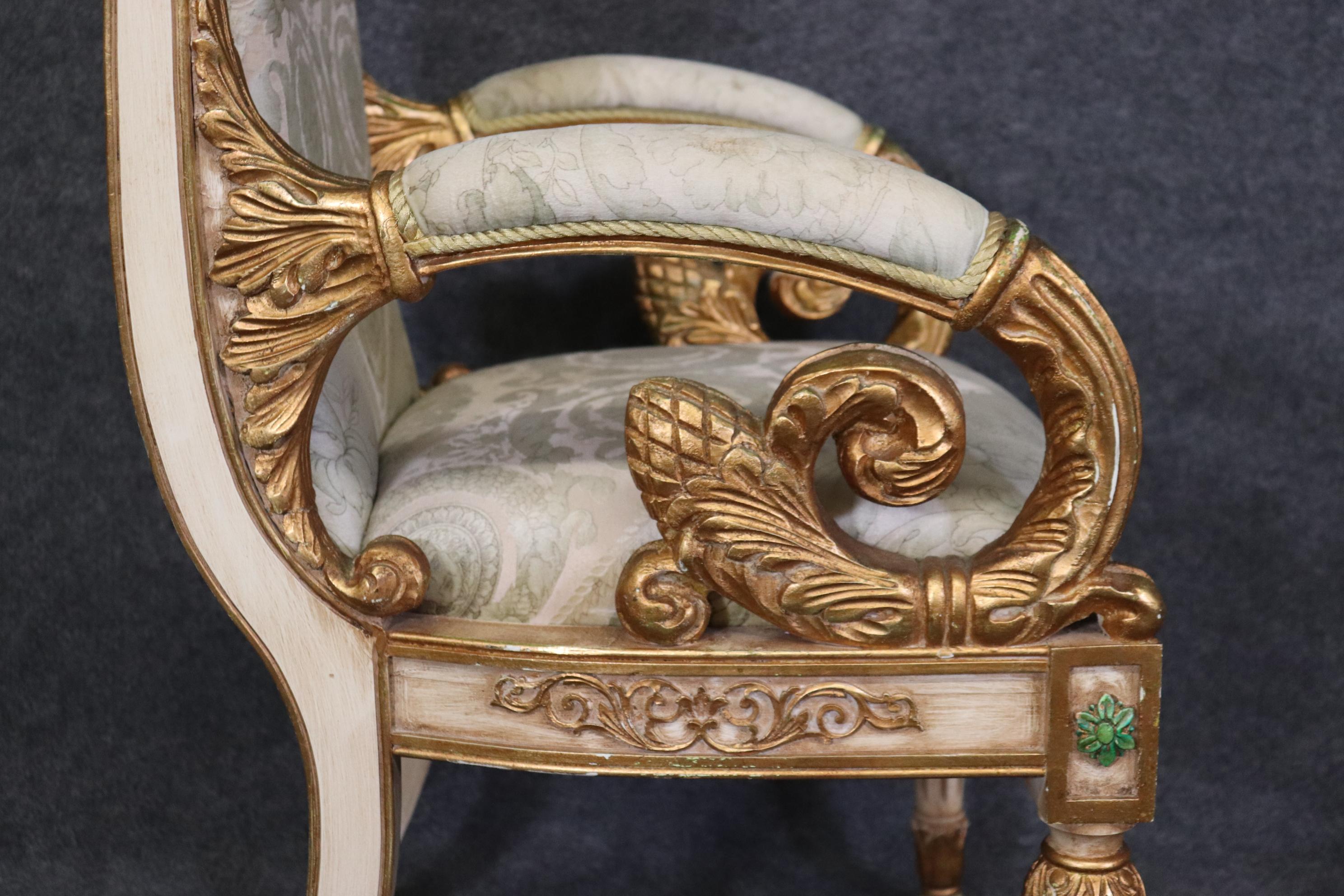 Pair of Versace Style Gilded Armchairs Louis XVI Style  For Sale 6