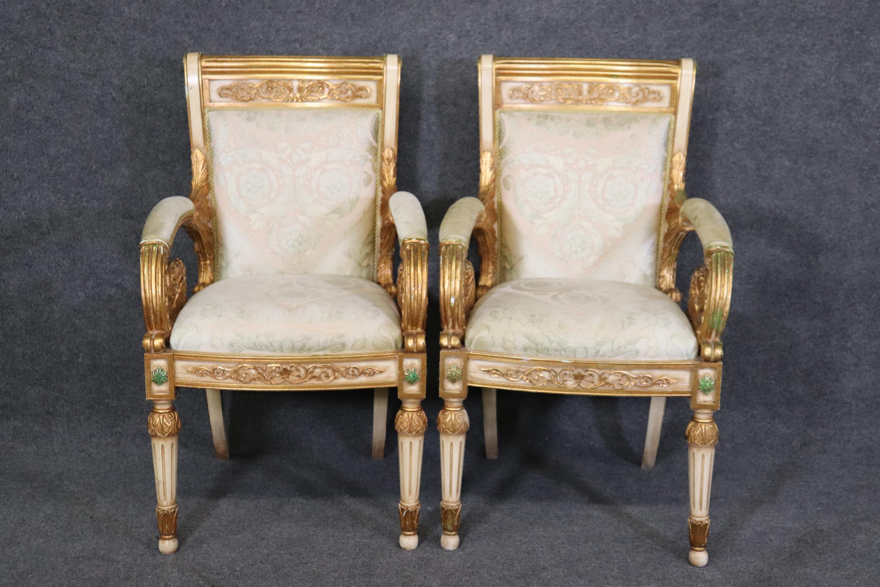 French Pair of Versace Style Gilded Armchairs Louis XVI Style  For Sale