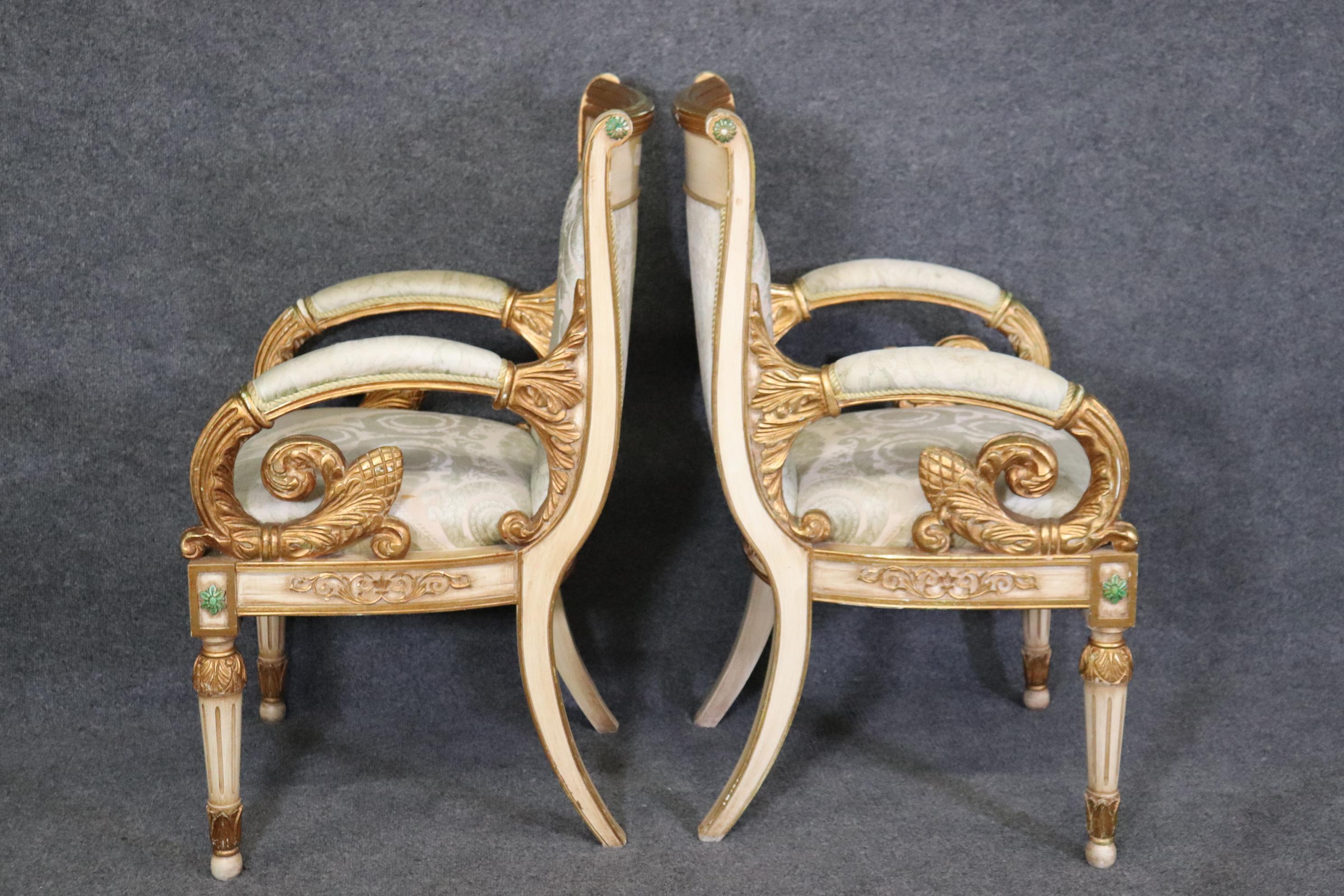 Pair of Versace Style Gilded Armchairs Louis XVI Style  In Good Condition For Sale In Swedesboro, NJ