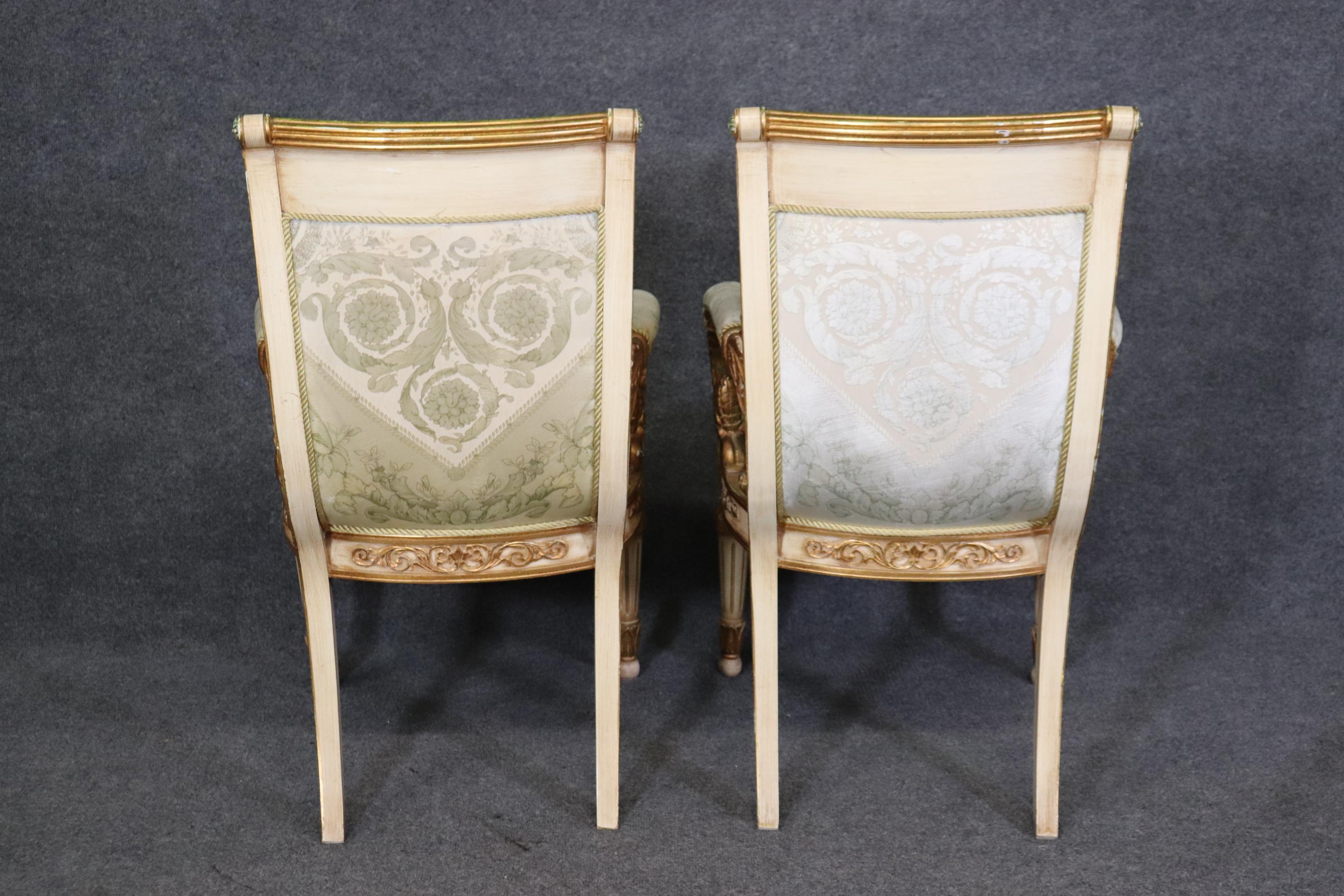 Mid-20th Century Pair of Versace Style Gilded Armchairs Louis XVI Style  For Sale