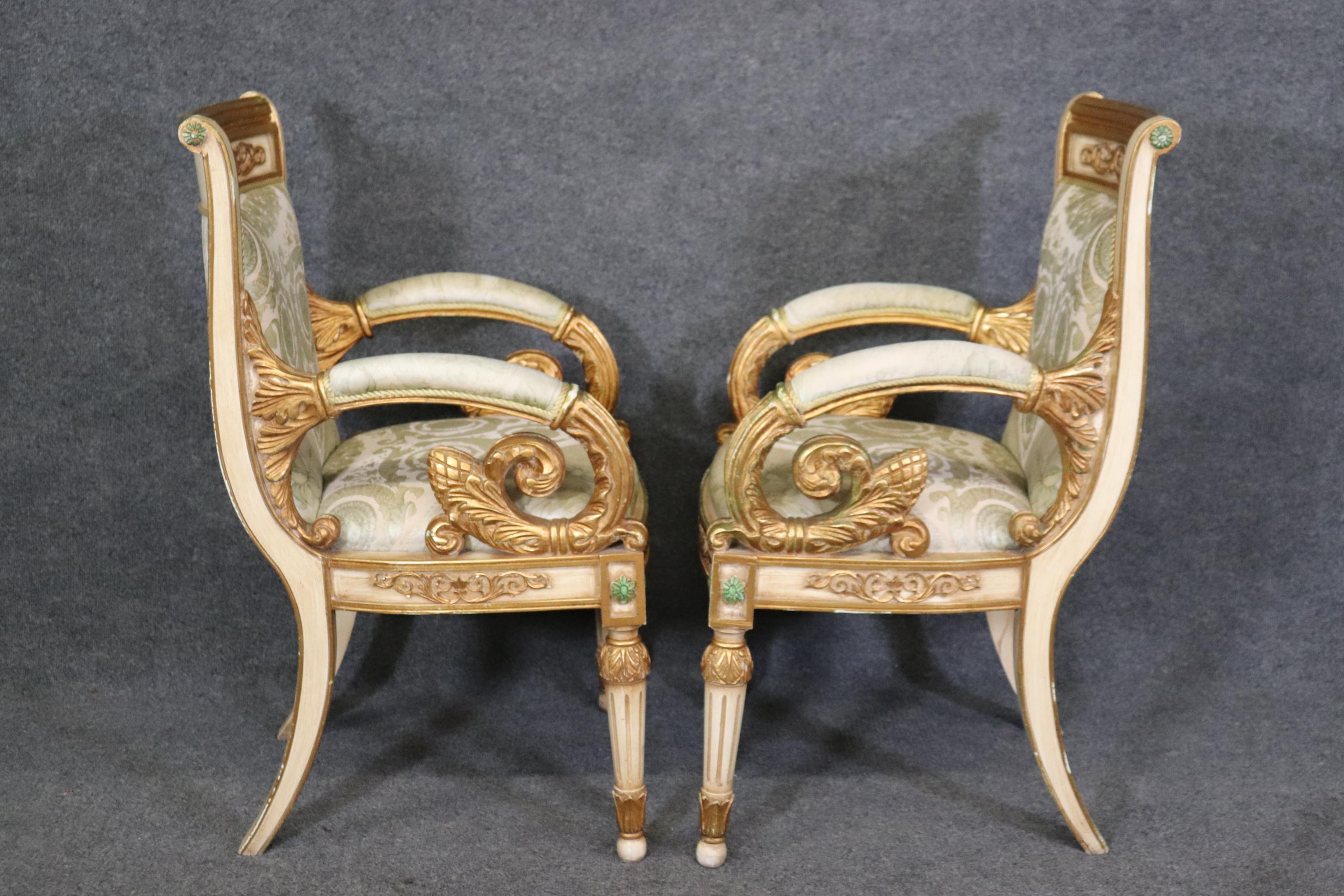 Walnut Pair of Versace Style Gilded Armchairs Louis XVI Style  For Sale