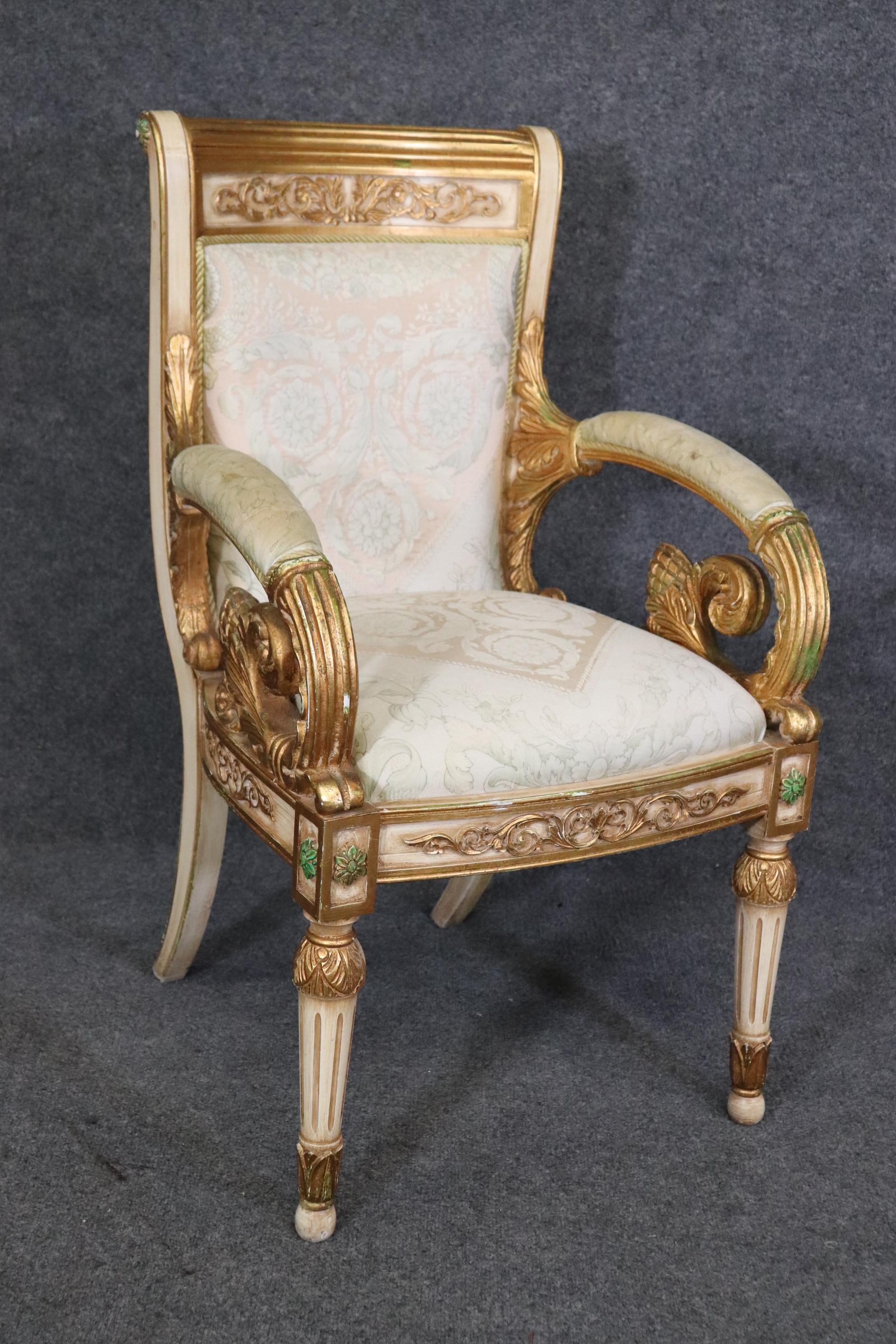 Pair of Versace Style Gilded Armchairs Louis XVI Style  For Sale 1