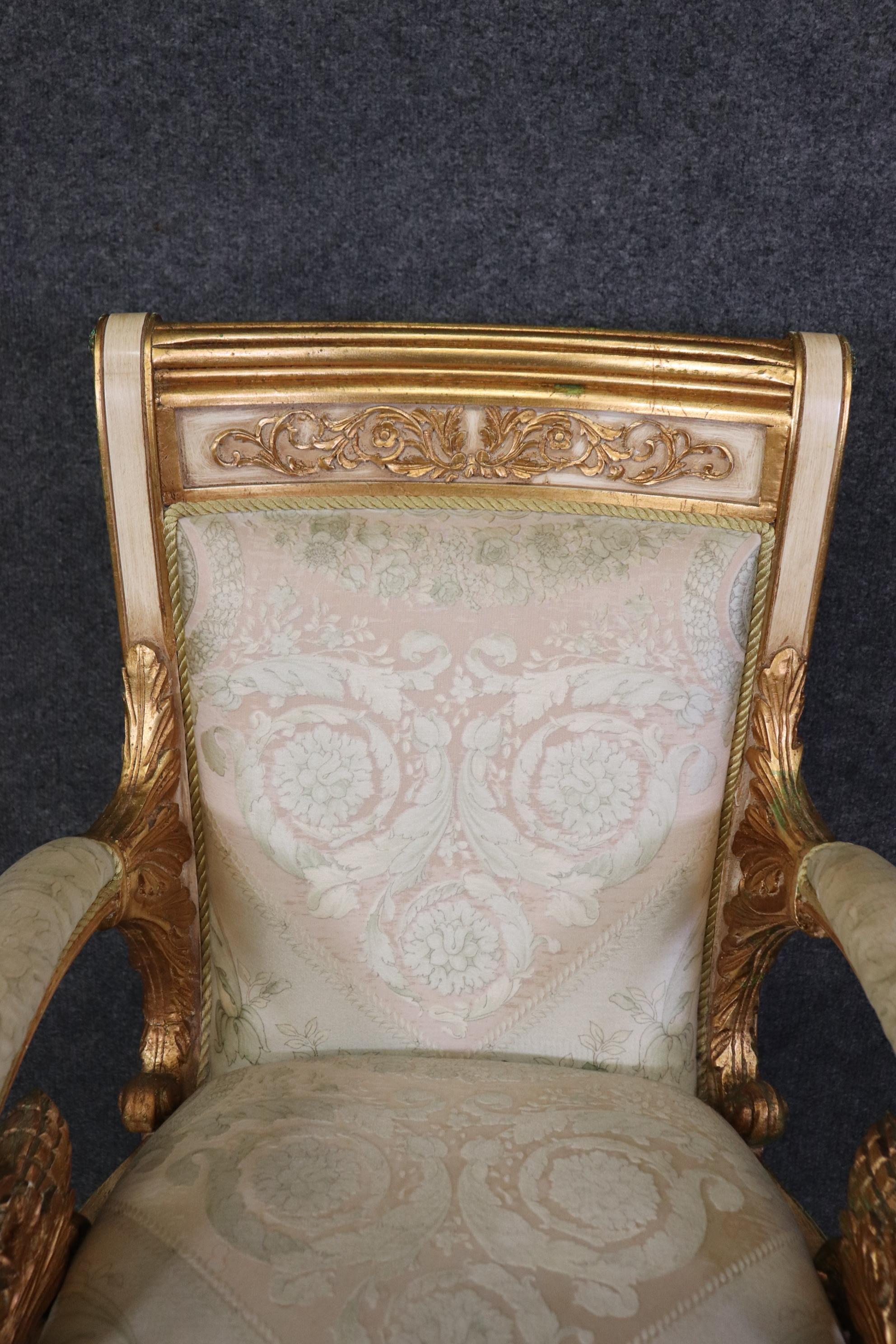 Pair of Versace Style Gilded Armchairs Louis XVI Style  For Sale 2
