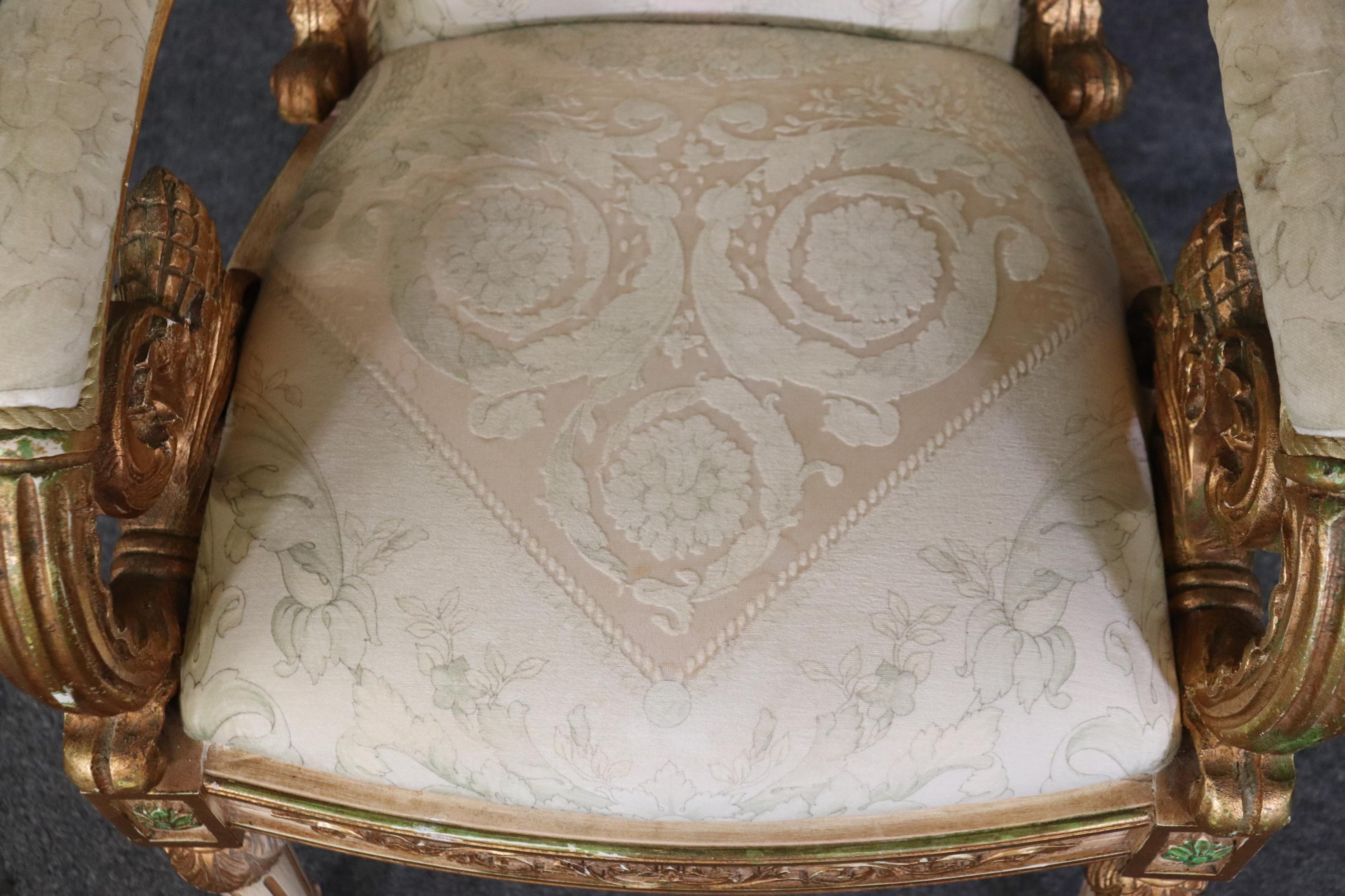 Pair of Versace Style Gilded Armchairs Louis XVI Style  For Sale 3