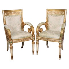 Pair of Versace Style Gilded Armchairs Louis XVI Style 