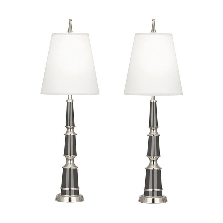Neoclassical Pair of Versailles Nickel Buffet Lamps