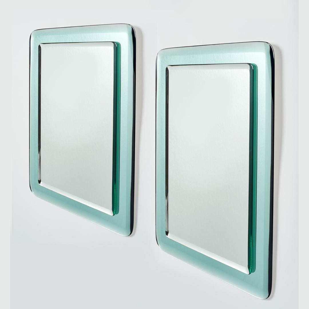 Pair of Vert Nil Reverse Beveled Glass Mirror, Italy, 1970s In Excellent Condition In New York, NY