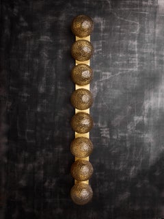Pair of Vertical Brass and Smoked Textured Glass Globe Wall Sconces