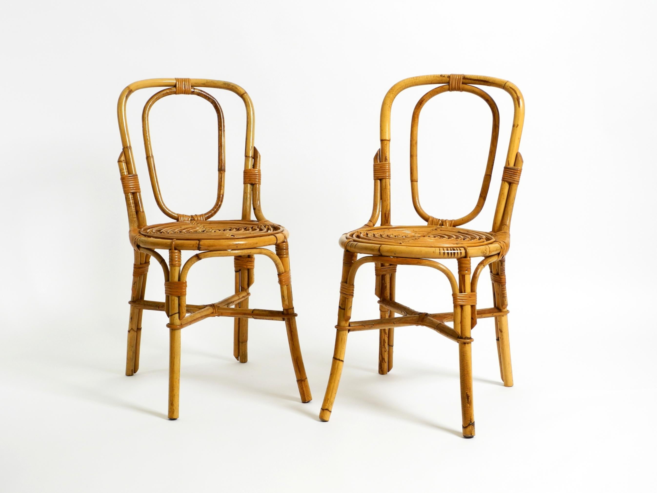 Paire de très belles et rares chaises en bambou italiennes d'origine des années 1960 en vente 12