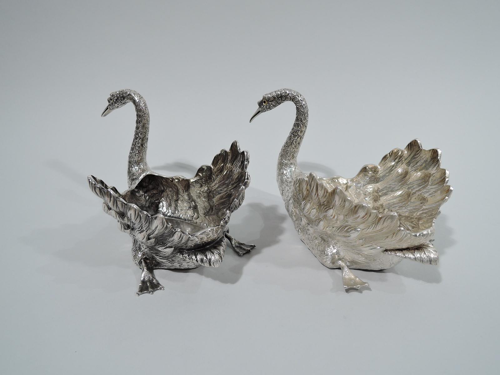 Modern Pair of Very Desirable Buccellati Sterling Silver Swans