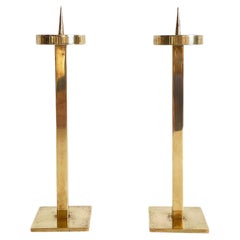 Pair of Very Elegant Mid-century Minimalist Brass Candlestick Holders