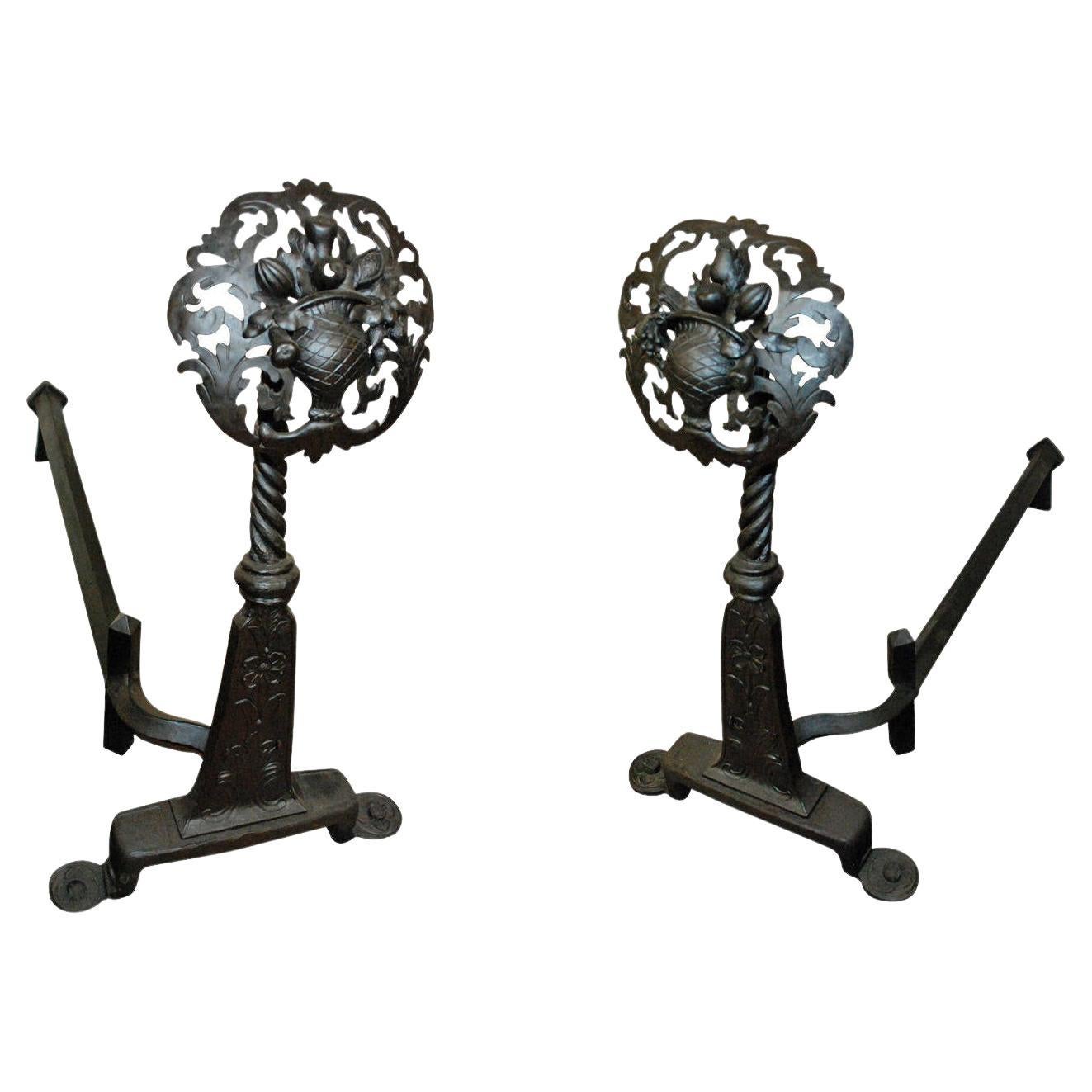 Pair of Very Fine 20th Century Continental Andirons