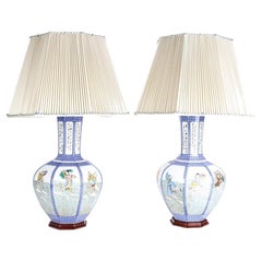 Pair of Very Fine Asian Painted Porcelain Table Lamps