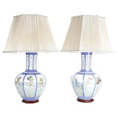 Pair Of Very Fine Asian Painted Porcelain Table Lamps