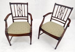 Pair of Very Fine Carved Mahogany Open Arm Faux Bamboo Arrows Armchairs MINT