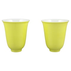 Pair of Very Fine Chinese Porcelain Intense Lemon Yellow Glaze Cups Modern 20c