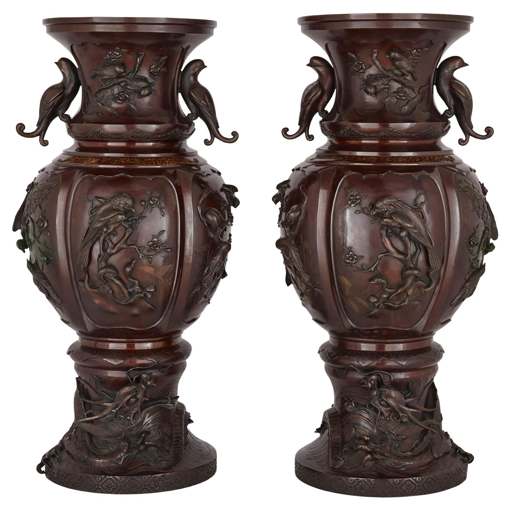 Large and Fine Pair of Antique Japanese Meiji Period Patinated Bronze ...