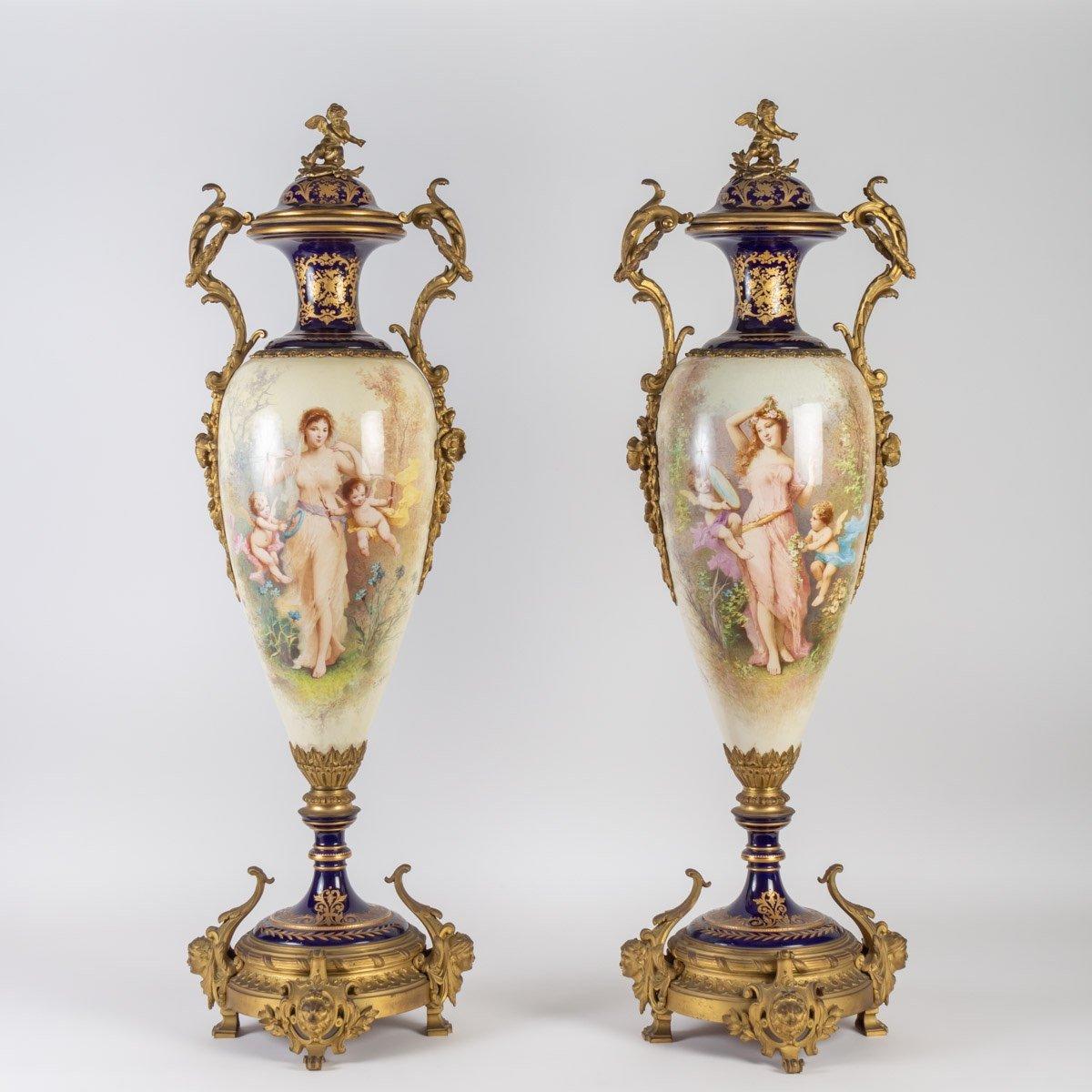 Late 19th Century Pair of Very Fine Sèvres Porcelain Vases
