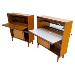 Pair of Very Fine & Unusual Slim Profile Danish Teak Secretary Desks Credenzas.