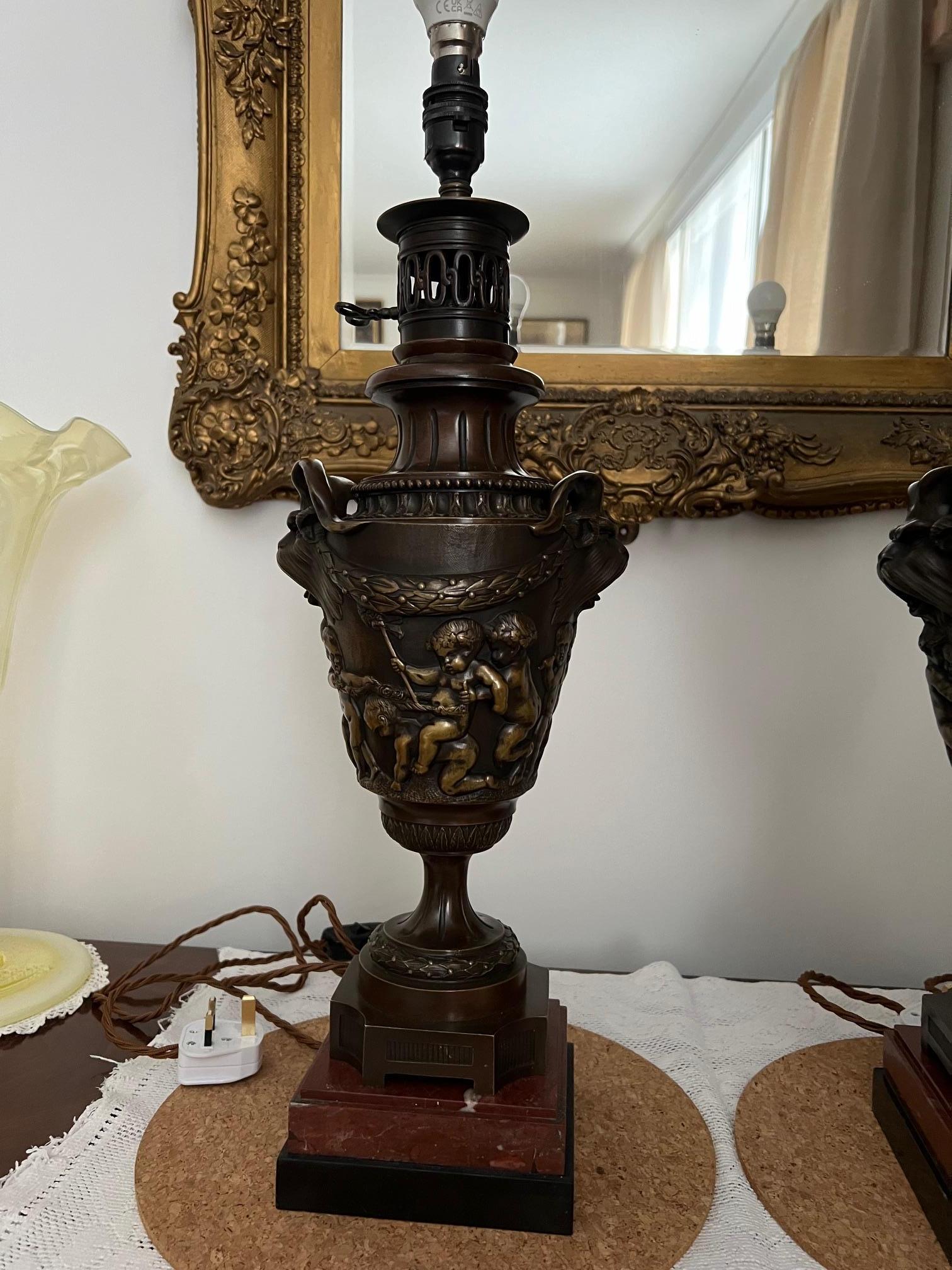 French Pair Of Very Good Bronze Oil Lamps For Sale