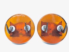 Pair of Very Heavy Textured Glass & Metal Cow Horn Mid-Century Modern Wall Hooks