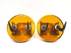 Pair of Very Heavy Textured Glass & Metal Cow Horn Mid-Century Modern Wall Hooks