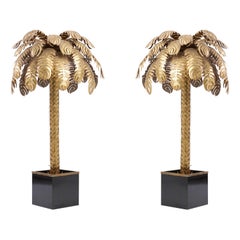 Pair of Very Impressive Brass Palm Floor Lamps by Maison Jansen