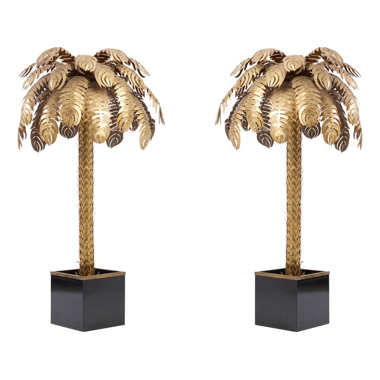 Pair of Very Impressive Brass Palm Floor Lamps by Maison Jansen For Sale