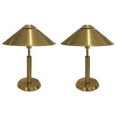 Pair of Very Large 1970s Swedish Brass Table Lamps with Brass Conic Lampshades