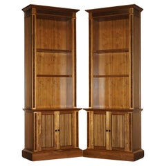 PAIR OF VERY LARGE 2.6 METER TALL BURR WALNUT DAVID LINLEY LIBRARY BOOKCASEs