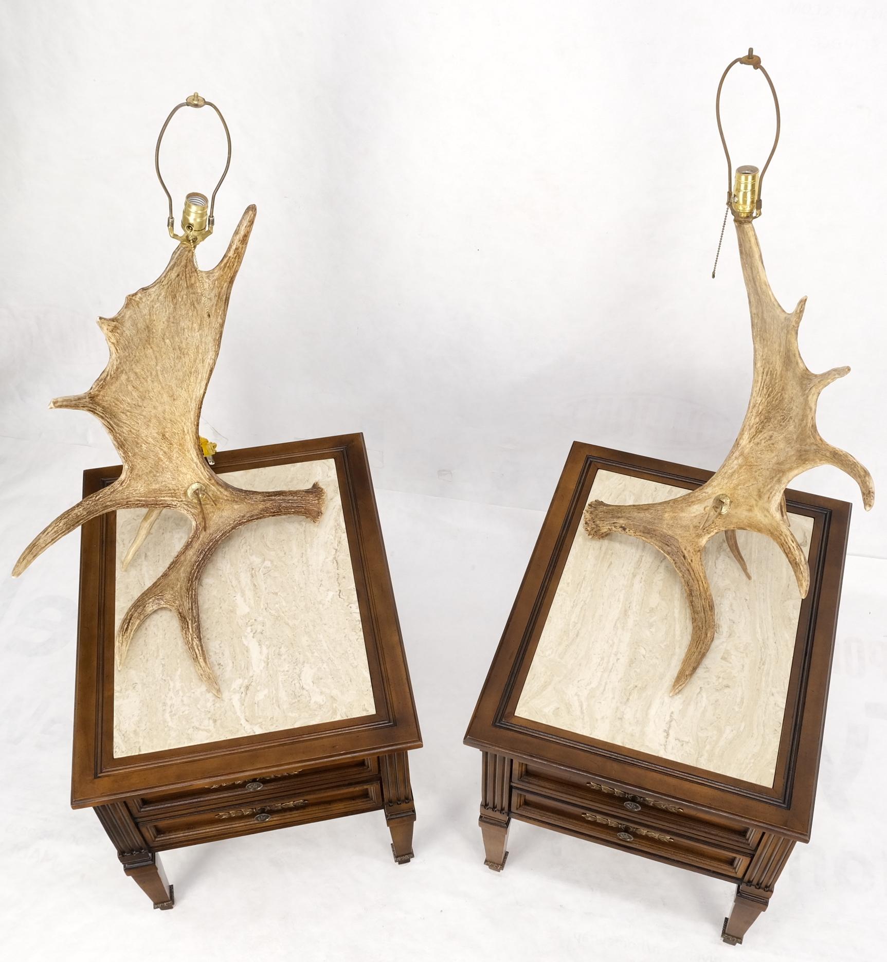 Pair of Very Large Antler Horn Bases Artist Signed Table Lamps Folk Art Modern For Sale 6
