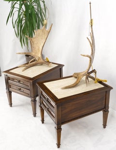 Pair of Very Large Antler Horn Bases Artist Signed Table Lamps Folk Art Modern