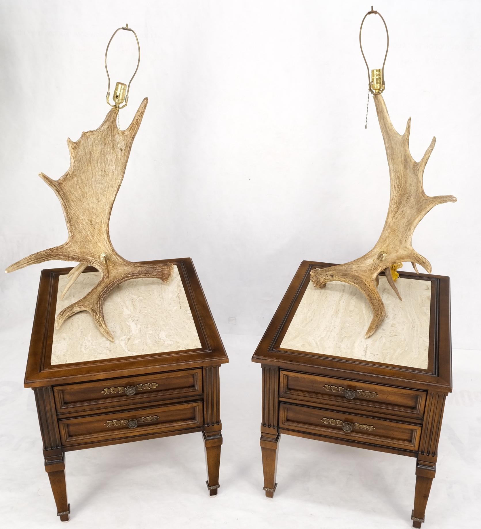 Pair of Very Large Antler Horn Bases Artist Signed Table Lamps Folk Art Modern For Sale 13