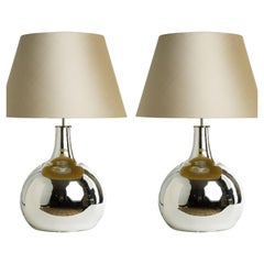 Pair of Very Large balloon Mirrored Glass table lamps by Andrew Kornat Designs