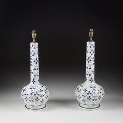 Pair of Very Large Blue and White Vase as Lamps